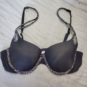 Victorias Secret Sexy Little Things Push Up Bra 34C Black Leopard Print Trim